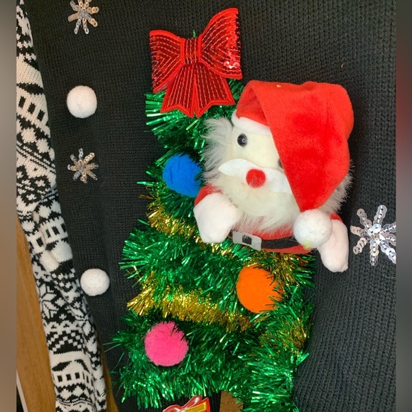Santa Claus Christmas Tree Ho Ho Tinsel Ugly Sweater Christmas Holiday Size L - Picture 2 of 7